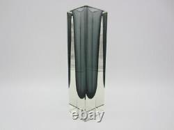 Geometric space age bluey grey Murano sommerso symmetric art glass block vase