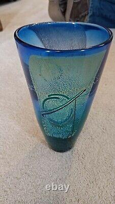 George Elliott Rare Studio Art Glass Blue Vase 1982