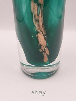 Gérard Torcheux Signed French Art Glass Vase Cylinder Green Gold Foil 7 VGC