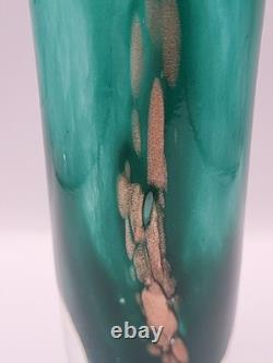 Gérard Torcheux Signed French Art Glass Vase Cylinder Green Gold Foil 7 VGC