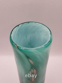 Gérard Torcheux Signed French Art Glass Vase Cylinder Green Gold Foil 7 VGC