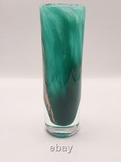 Gérard Torcheux Signed French Art Glass Vase Cylinder Green Gold Foil 7 VGC