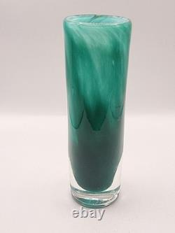 Gérard Torcheux Signed French Art Glass Vase Cylinder Green Gold Foil 7 VGC
