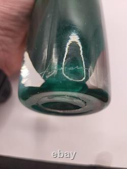 Gérard Torcheux Signed French Art Glass Vase Cylinder Green Gold Foil 7 VGC