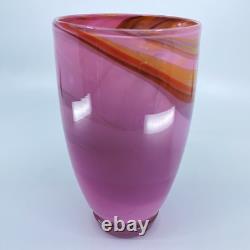 Gerry Reilly Art Glass Vase Handblown Pink Tone Swirl Melting Pot Glass WA Signd