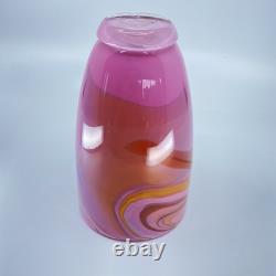 Gerry Reilly Art Glass Vase Handblown Pink Tone Swirl Melting Pot Glass WA Signd
