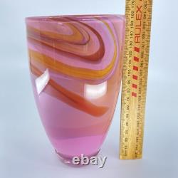 Gerry Reilly Art Glass Vase Handblown Pink Tone Swirl Melting Pot Glass WA Signd