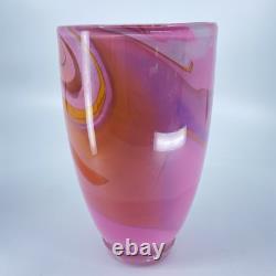 Gerry Reilly Art Glass Vase Handblown Pink Tone Swirl Melting Pot Glass WA Signd