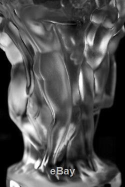 Glamorous French Art Deco Clear Frosted Satin Glass Nude Figural Vase