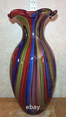 Glass Art Flower Vase H-15 inches Heavy Swirl and Glitter Thick Decor