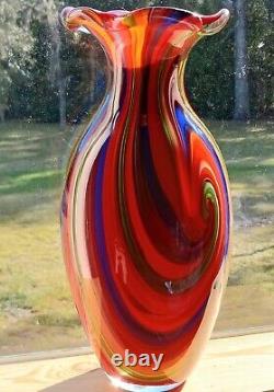 Glass Art Flower Vase H-15 inches Heavy Swirl and Glitter Thick Decor