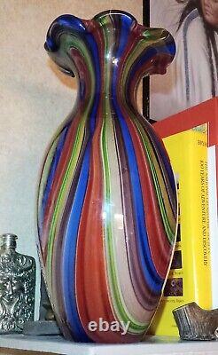 Glass Art Flower Vase H-15 inches Heavy Swirl and Glitter Thick Decor