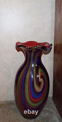 Glass Art Flower Vase H-15 inches Heavy Swirl and Glitter Thick Decor