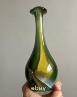 Glass Art Vase Signed Heavy Marbled Green