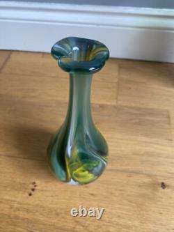 Glass Art Vase Signed Heavy Marbled Green