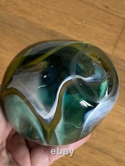 Glass Art Vase Signed Heavy Marbled Green