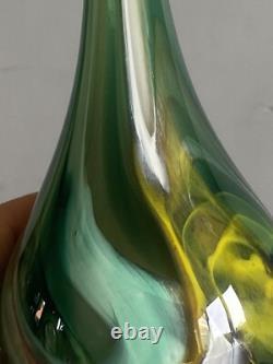 Glass Art Vase Signed Heavy Marbled Green