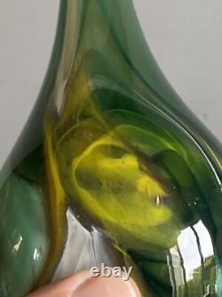 Glass Art Vase Signed Heavy Marbled Green