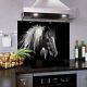 Glass Backsplash Kitchen Cooker Panel Tile Any Size Monochrome Horse Art Photo