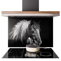 Glass Backsplash Kitchen Cooker Panel Tile ANY SIZE Monochrome Horse Art Photo