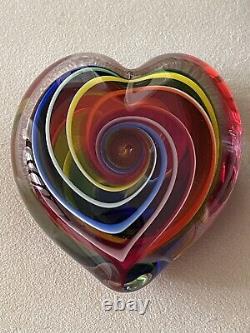 Glass Eye Studio Hand Blown Hearts of Fire Bohemian Glass Paperweight MINT TAG