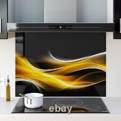 Glass Splashback Kitchen Cooker Panel ANY SIZE Abstract Golden Yellow Waves Art