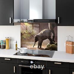 Glass Splashback Kitchen Cooker Panel Tile Cooker ANY SIZE Wild Baby Elephants