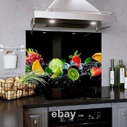 Glass Splashback Kitchen Tile Cooker Panel ANY SIZE Fruits Water Splash Art 0401
