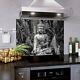 Glass Splashback Kitchen Tile Cooker Panel Any Size Greyscale Buddha Statue Art