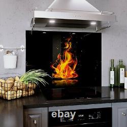 Glass Splashback Kitchen Tile Cooker Panel ANY SIZE Logs Fire Flames Night