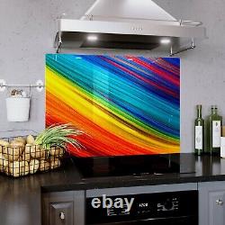 Glass Splashback Kitchen Tile Cooker Panel ANY SIZE Rainbow Abstract Waves LGBT