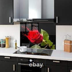 Glass Splashback Kitchen Tile Cooker Panel ANY SIZE Red Rose Splash Black 0319