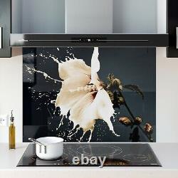 Glass Splashback Kitchen Tile Cooker Panel ANY SIZE White Flower Splash Art 0316