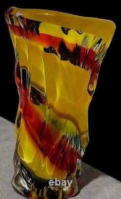 Glass Vase. Japanese Iwatsu Hineri Multicolored Glass Vase. Rare Find. Good