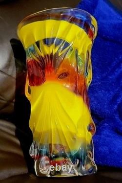 Glass Vase. Japanese Iwatsu Hineri Multicolored Glass Vase. Rare Find. Good