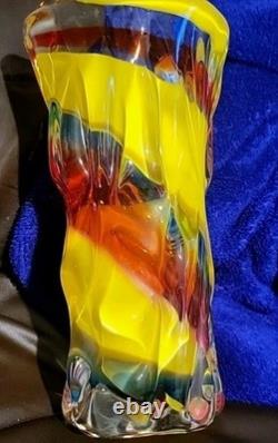 Glass Vase. Japanese Iwatsu Hineri Multicolored Glass Vase. Rare Find. Good