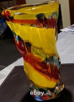 Glass Vase. Japanese Iwatsu Hineri Multicolored Glass Vase. Rare Find. Good