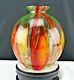 Glass Wilhelm Kralik Bambus Vase Art Deco Bohemian Vaseline Red Orange Bamboo