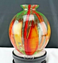 Glass WILHELM KRALIK Bambus Vase Art Deco Bohemian Vaseline Red Orange Bamboo