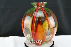 Glass WILHELM KRALIK Bambus Vase Art Deco Bohemian Vaseline Red Orange Bamboo