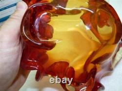 Glass vase Art Flower Clear Blown Handmade Red Decorative Decor Home Vintage