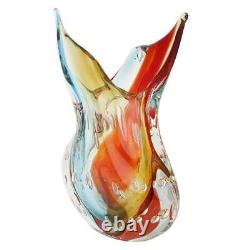 GlassOfVenice Murano Art Glass Sommerso Leaves Vase Venetian Sunrise