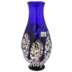 GlassOfVenice Murano Glass Millefiori Art Glass Bottle Vase Blue
