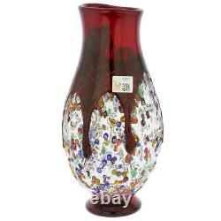 GlassOfVenice Murano Glass Millefiori Art Glass Bottle Vase Red