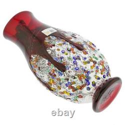 GlassOfVenice Murano Glass Millefiori Art Glass Bottle Vase Red