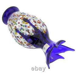 GlassOfVenice Murano Glass Millefiori Art Glass Spiky Amphora Vase Blue