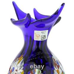 GlassOfVenice Murano Glass Millefiori Art Glass Spiky Amphora Vase Blue