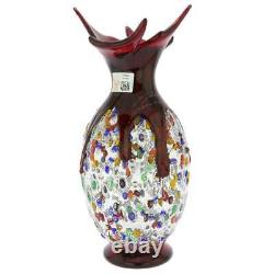 GlassOfVenice Murano Glass Millefiori Art Glass Spiky Amphora Vase Red