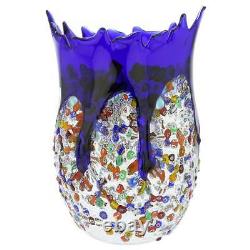 GlassOfVenice Murano Glass Millefiori Art Glass Spiky Vase Blue