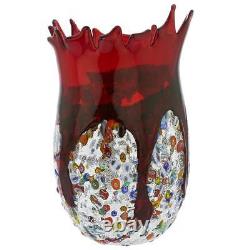 GlassOfVenice Murano Glass Millefiori Art Glass Spiky Vase Red